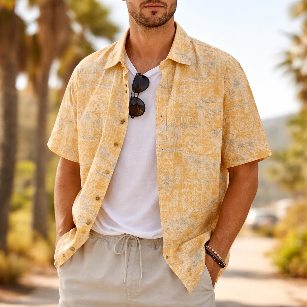 Batik Bay Cotton Hawaiian Shirt – Washed Tiki Palm Resort Print